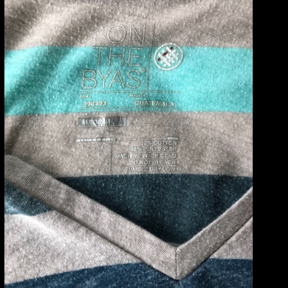 On The Byas Grey T-shirt with stripes in various shades of blue. - Picture 4 of 4